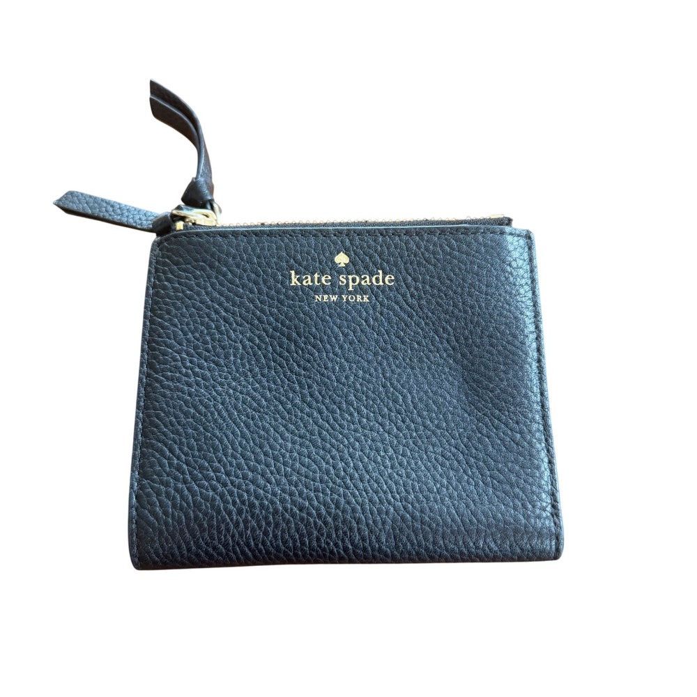 Kate Spade New York Black Pebbled Leather Small Bifold Zip Wallet Card Holder